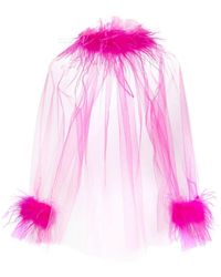 Styland - Feather-Embellished Sheer Tulle Top - Lyst