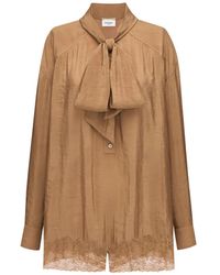 Saint Laurent - Lace-Trim Pussy-Bow Playsuit - Lyst