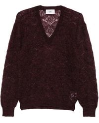 SOLOTRE - Lace-Knit V-Neck Sweater - Lyst