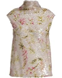 Alberta Ferretti - Sequin Floral Tank Top - Lyst