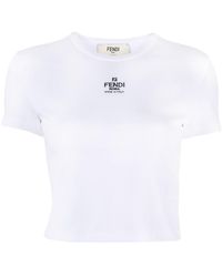 Fendi - T-Shirt Cropped Con Logo Ricamato - Lyst