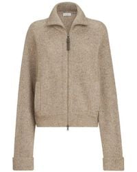 Brunello Cucinelli - Sparkling Cashmere, Mohair And Wool Ribbed Cardigan With Shiny Zipper Pull - Lyst