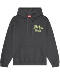 DIESEL - Cotton Hoodie With Flocked Graphics - Lyst