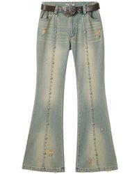 Markgong - Stud-Embellished Distressed Flared Jeans - Lyst