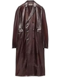 Prada - Double-Breasted Nappa Leather Coat - Lyst