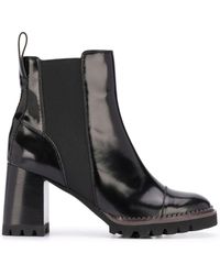 See By Chloé - Leather Chunky Heel Ankle Boots - Lyst