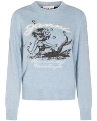 Ganni - Intarsia-Knit Crew-Neck Sweater - Lyst