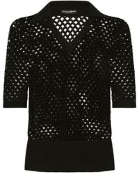 Dolce & Gabbana - Open-knit Cotton Polo Shirt - Lyst