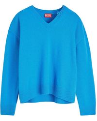 DIESEL - Wool V-Neck Jumper With Neck Logo - Lyst