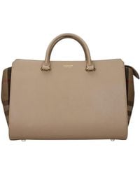Burberry - Check-Panel Leather Tote Bag - Lyst