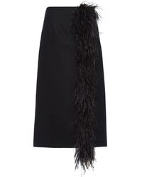 Prada - Jupe Midi En Laine A Plumes - Lyst