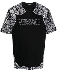 Versace - Barocco-motif Logo-print Cotton T-shirt - Lyst