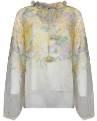 GIOVANNI PARIS - Floral-Print Ruffled Blouse - Lyst