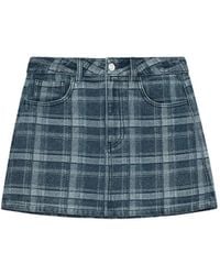 B+ AB - Check-Pattern Denim Mini Skirt - Lyst