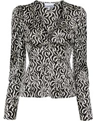 Ganni - Graphic-Print Silk Blouse - Lyst