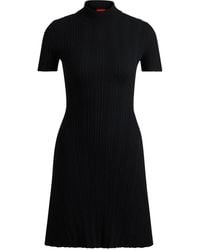 HUGO - Vestido de canalé con aplique del logo - Lyst