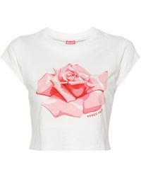 KENZO - Camiseta con rosa estampada - Lyst