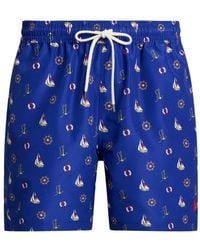 Polo Ralph Lauren - Nylon 14.5 Cm Traveller Swim Shorts With Anchor And Sailboat Print - Lyst