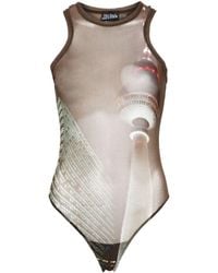 Jean Paul Gaultier - Sheer Mesh Printed Bodysuit - Lyst
