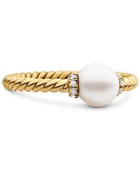 David Yurman - 18Kt Geelgouden Petite Solari Station Ring Met Parel En Diamant (2,3Mm) - Lyst