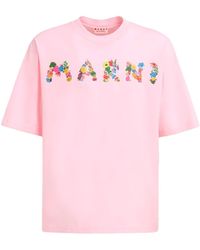 Marni - T-shirt fleuri en coton à logo imprimé - Lyst