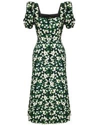POST MERIDIEM - Square-Neck Floral-Print Midi Dress - Lyst