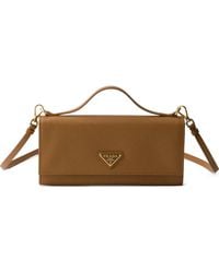 Prada - Saffiano Leather Wallet With Shoulder Strap - Lyst