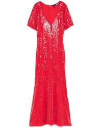 ROTATE BIRGER CHRISTENSEN - Robe Mi-Longue Ornée De Sequins À Col V - Lyst
