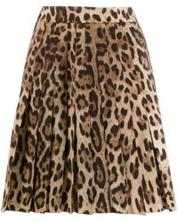 Dolce & Gabbana Falda plisada con motivo de leopardo - Marrón