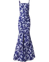 Carolina Herrera - Gerafftes Abendkleid Mit Blumen-Print - Lyst