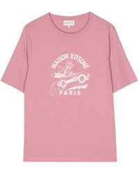 Maison Kitsuné - Racing Fix-print Cotton T-shirt - Lyst