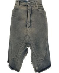 Rick Owens - Slivered Frayed Denim Asymmetric Skirt - Lyst