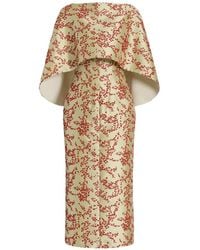 Alberta Ferretti - Floral-Print Cape Midi Dress - Lyst