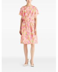 Prada - Floral-Print Belted Mini Dress - Lyst