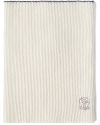 Brunello Cucinelli - Ribbed-Knit Logo-Embroidered Scarf - Lyst