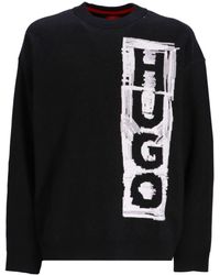 HUGO - Logo-print Crew-neck Sweatshirt - Lyst