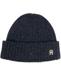 Tommy Hilfiger - Logo-plaque Ribbed Knit Beanie - Lyst