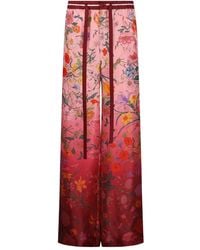 Gucci - Silk Trousers With Flora Print - Lyst