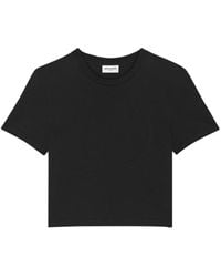 Saint Laurent - Cropped Embroidered Cotton-jersey T-shirt - Lyst