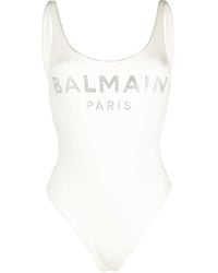 Balmain - Badeanzug mit Strass-Logo - Lyst