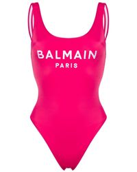 Balmain - Logo-print Scoop-back Swimsuit - Lyst