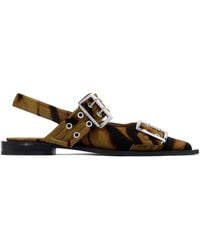 Ganni - Buckle-Detail Zebra-Print Mules - Lyst