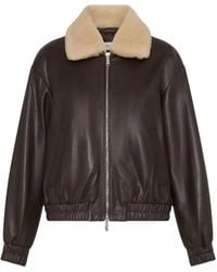Marella - Faux-Shearling-Collar Leather Bomber Jacket - Lyst