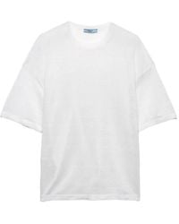 Prada - Short-Sleeved Linen T-Shirt - Lyst