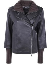 The Jackie Leathers - Gemini Ribbed-Knit Leather Jacket - Lyst