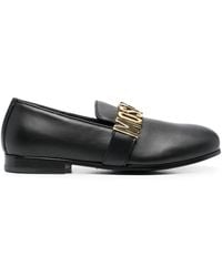 Moschino - Logo-Plaque Leather Loafers - Lyst