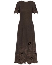 Oscar de la Renta - Peony-Cutout Herringbone Flared Midi Dress - Lyst