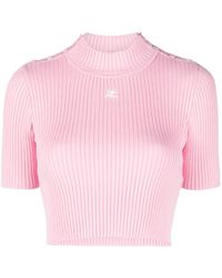 Courreges - Logo-embroidered Ribbed Crop Top - Lyst