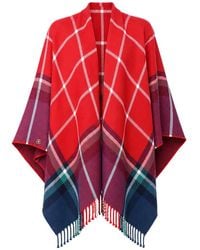 Benetton - Check-Pattern Fringed Cape - Lyst