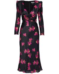 Nissa - Floral Belted Silk Midi Dress - Lyst